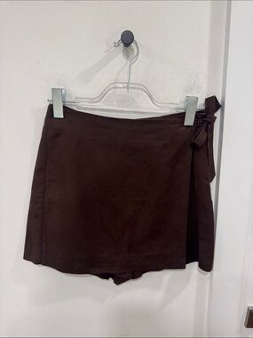 LOFT Brown Wrap-Style Skort with Side Tie